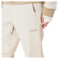 Detail view of the Oakley Jasmine Insulated Ski Pants in Mist and Pebble colourway, women's model