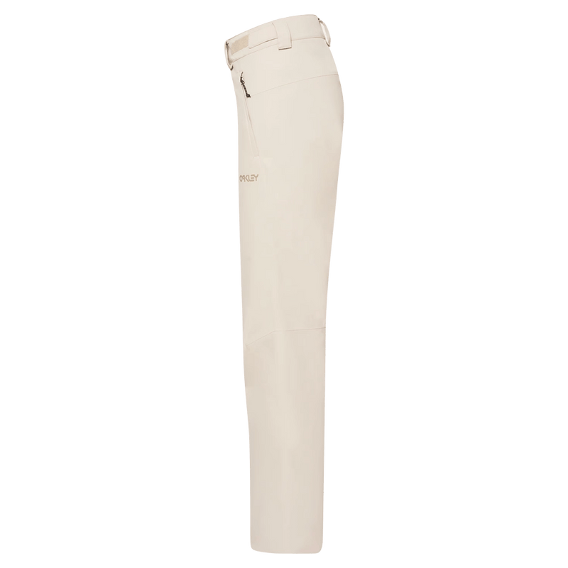 Side view of the Oakley Jasmine Insulated Ski Pants in Mist and Pebble colourway, women's model