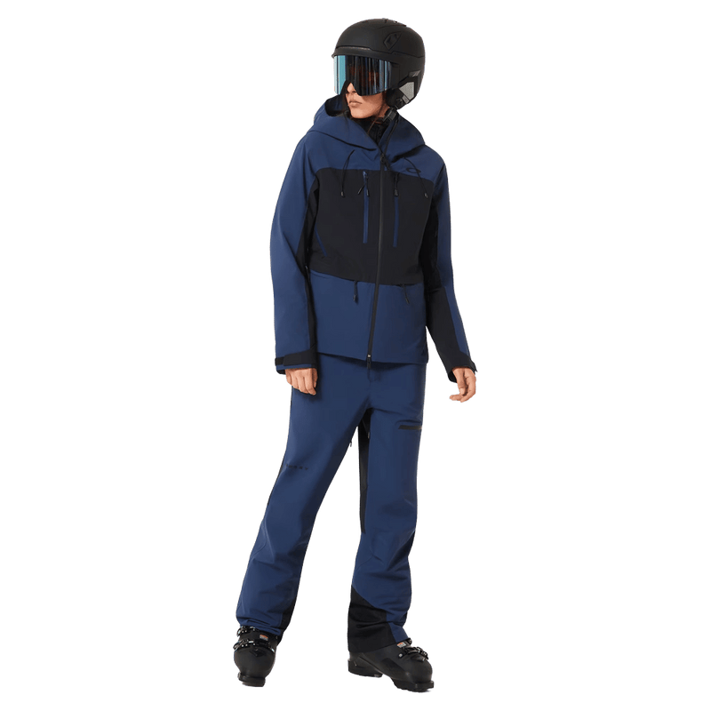 Full-body view of the Oakley Kendall Rc Shell Ski Jacket in ABYSS and BLACK colourway, women's model