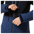 Pockets view of the Oakley Kendall Rc Shell Ski Jacket in ABYSS and BLACK colourway, women's model
