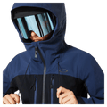 Hood view of the Oakley Kendall Rc Shell Ski Jacket in ABYSS and BLACK colourway, women's model