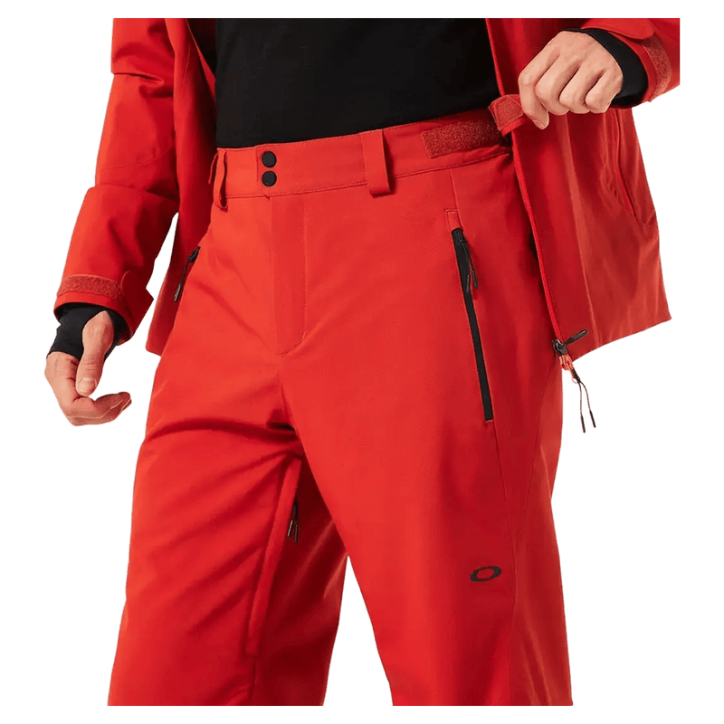 Waist view of the Oakley Kendall Rc Shell Ski Pants in Red Flame colourway, men's model