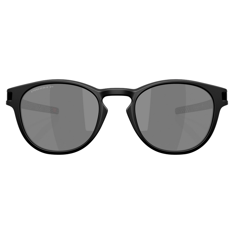Front view of the Oakley Latch Sunglasses in Matte Black, Prizm Black Polar lens, unisex model