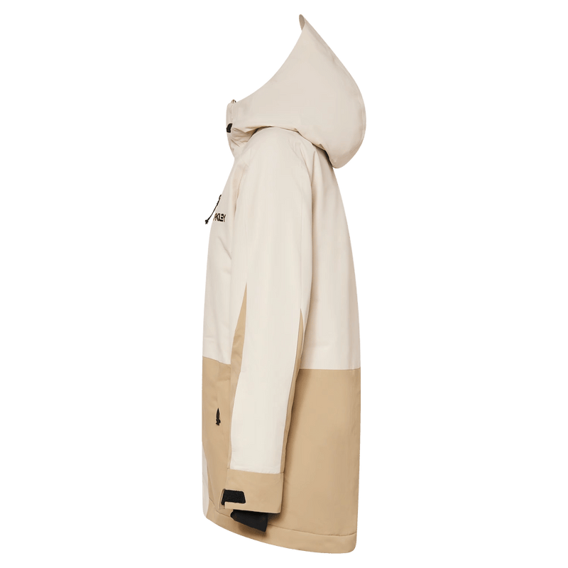 Side view of the Oakley Tnp Tbt Insulated Ski Jacket in Mist and Black colourway, women's model