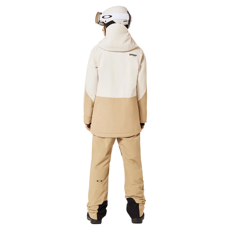 Back view of the Oakley Tnp Tbt Insulated Ski Jacket in Mist and Black colourway, women's model
