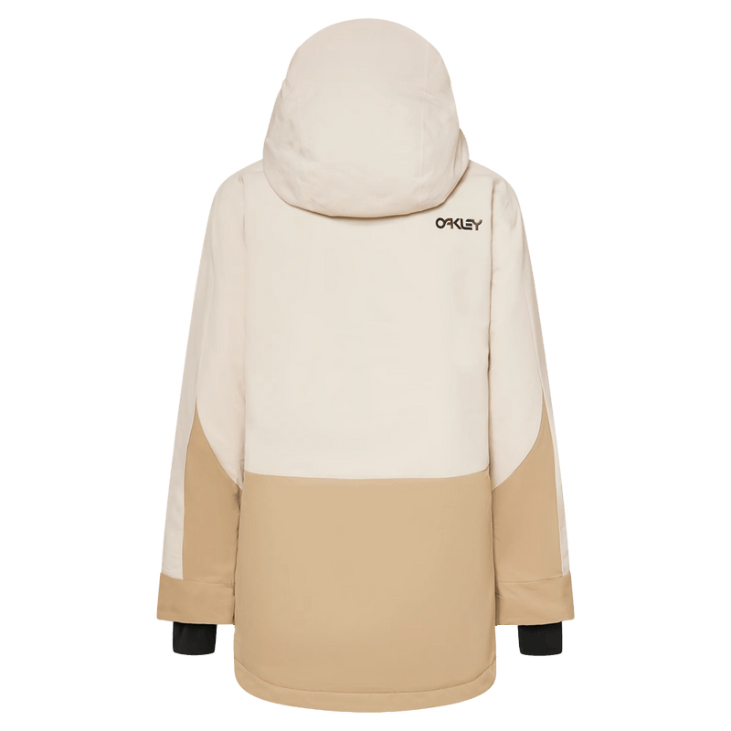 Back view of the Oakley Tnp Tbt Insulated Ski Jacket in Mist and Black colourway, women's model