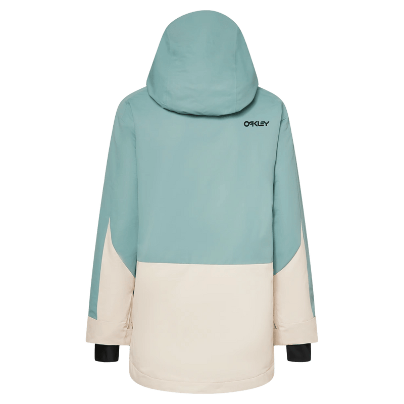 Back view of the Oakley Tnp Tbt Insulated Ski Jacket in Pacific colourway, women's model