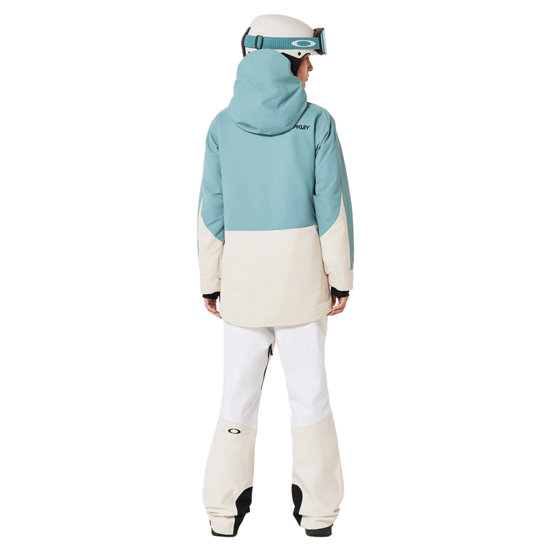 Back view of the Oakley Tnp Tbt Insulated Ski Jacket in Pacific colourway, women's model