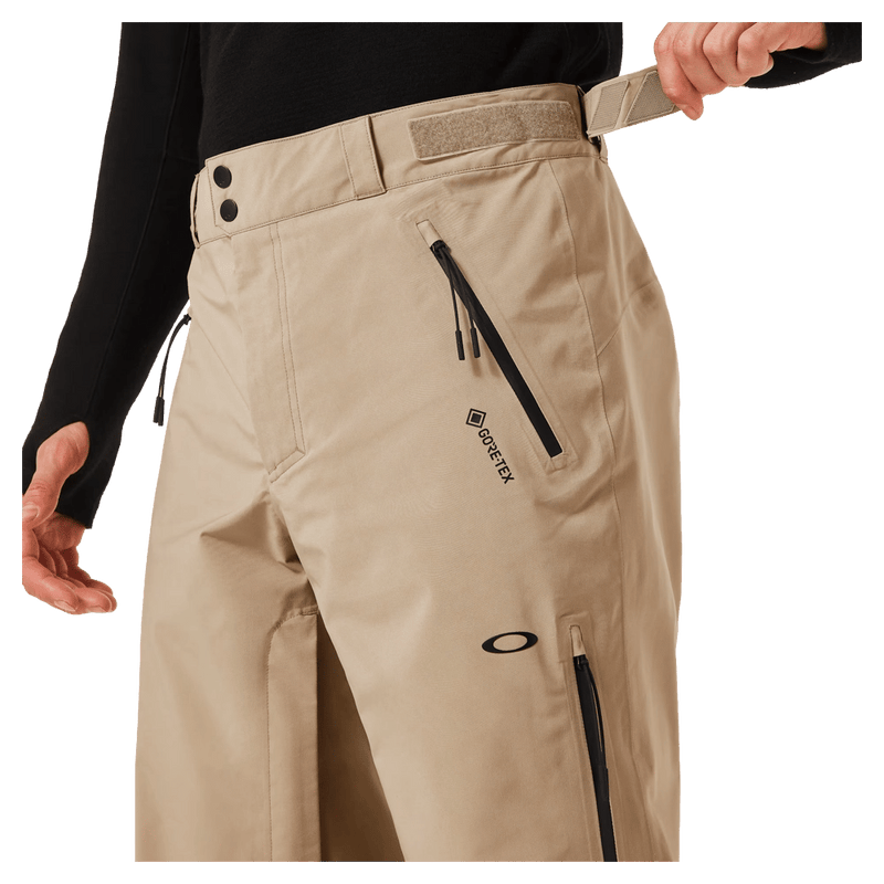 Detail view of the Oakley Unbound Gore-Tex Shell 2.0 Ski Pants in Pebble colourway, men's model