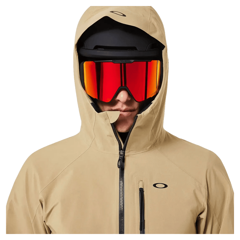 Hood view of the Oakley Unbound Gore-Tex Shell 2.0 Ski Jacket in Pebble colourway, men's model