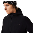 Detail view of the Oakley Wintertide Softshell Hoodie in Black colourway, unisex's model