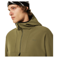 Detail view of the Oakley Wintertide Softshell Hoodie in Green Army colourway, unisex's model