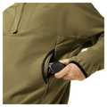 Detail view of the Oakley Wintertide Softshell Hoodie in Green Army colourway, unisex's model