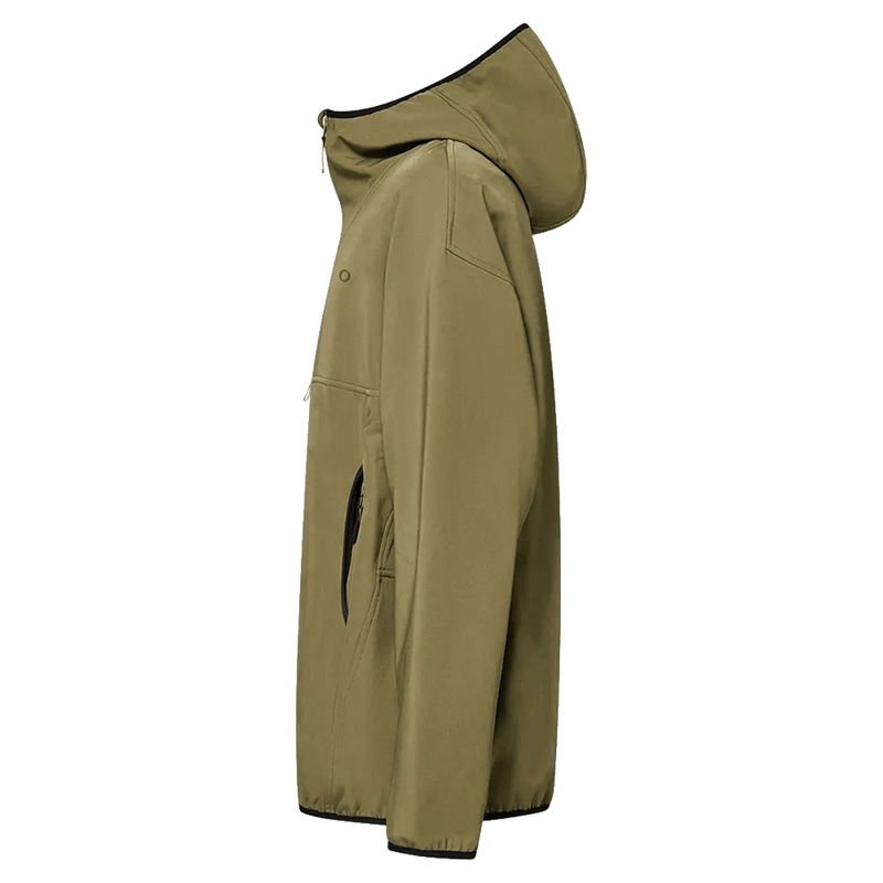 Side view of the Oakley Wintertide Softshell Hoodie in Green Army colourway, unisex's model