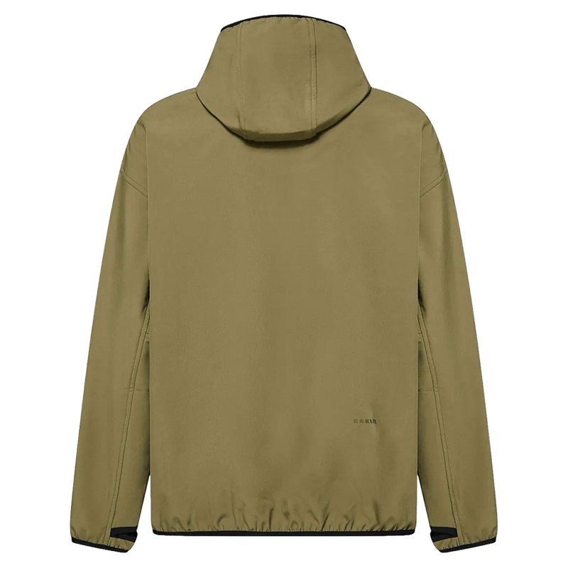 Back view of the Oakley Wintertide Softshell Hoodie in Green Army colourway, unisex's model