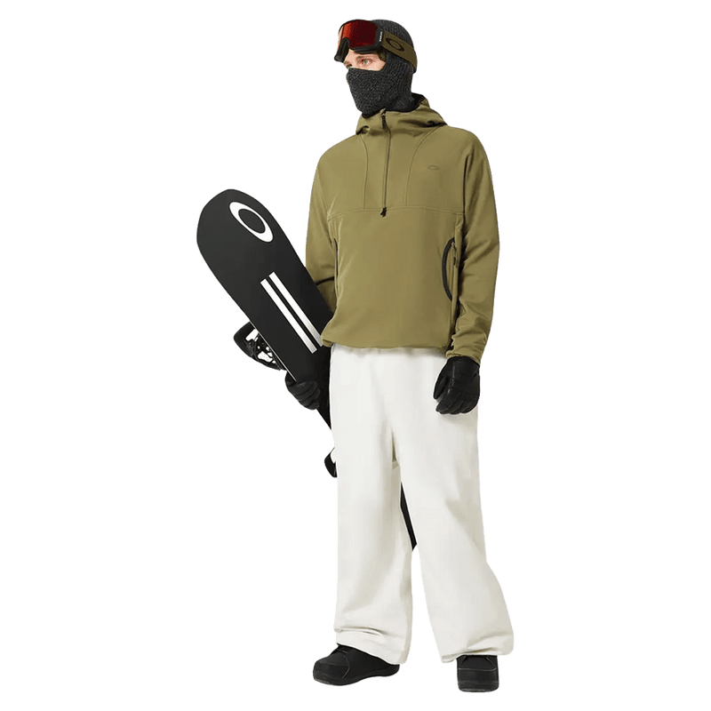 Front view of the Oakley Wintertide Softshell Hoodie in Green Army colourway, unisex's model