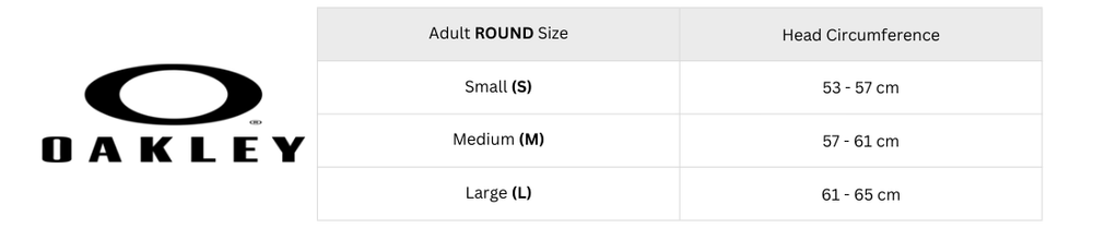 Oakley adults round fit helmet size chart