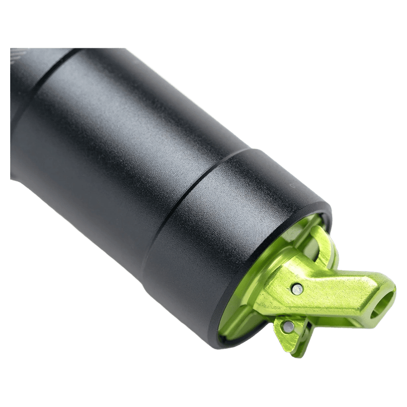 Detail view of the One Up V3 Dropper Post in Black colourway, unisex model