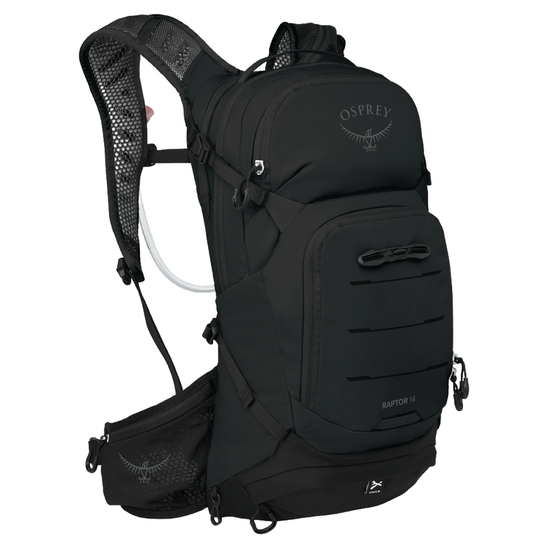 Main view of the Osprey Raptor 14L Hydration Bag in Black colourway, men model
