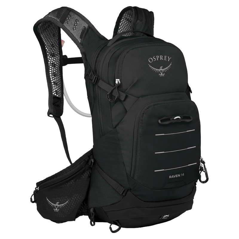 Main view of the Osprey Raven 14 Hydration Bag in Black colourway, women model