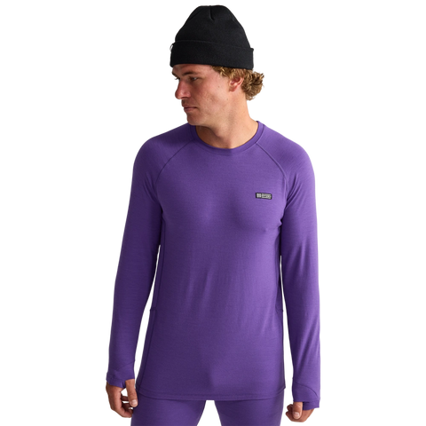 Front view of men wearing Oyuki 2026 Merino Thermal Longsleeve in cyber purple