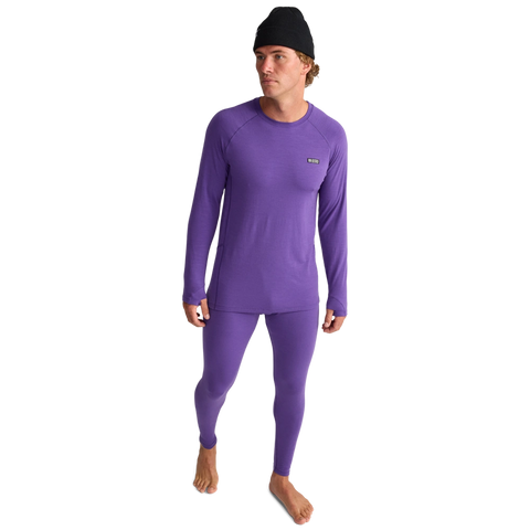 Full body view of men wearing Oyuki 2026 Merino Thermal Longsleeve in cyber purple