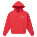 Main view of the P.E Nation Established Hoodie in College Red colourway, women model