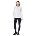 Full-body view of the P.E Nation Established Long Sleeve Tee in Optic White colourway, women model