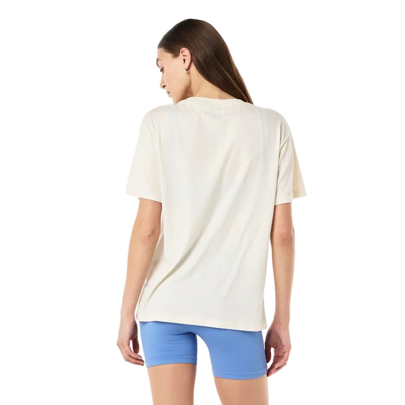 Back view of the P.E Nation Formation Tee in Whisper White colourway, women's model