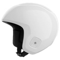 Side view of a white Poc Skull Dura Jr kids ski helmet with a glossy shell, black padding, and perforated ear vents.