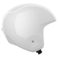Side profile of a white POC Skull Dura Jr kids' ski helmet with a smooth hard shell and ventilated ear covers.
