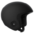 Matte black Poc Skull Dura Jr kids ski helmet in a side profile view with a smooth shell and padded ear covers.