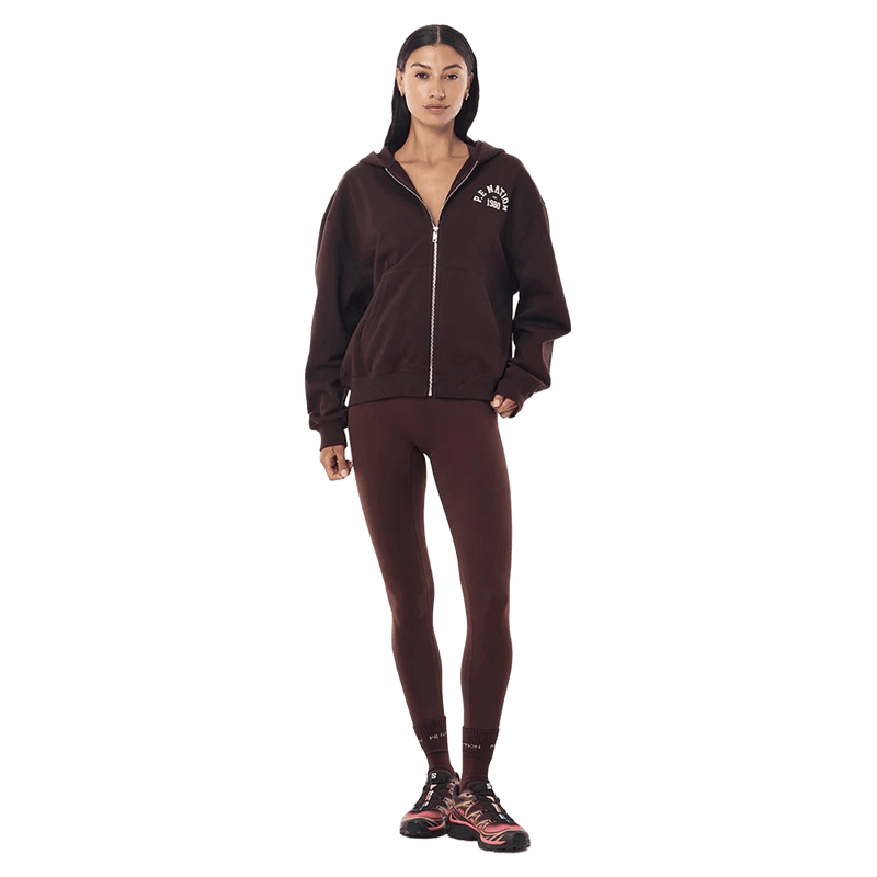 Full view of the PE NATION Established Zip Thru Hoodie Mahogany Jumper,  26/27 Womens's model