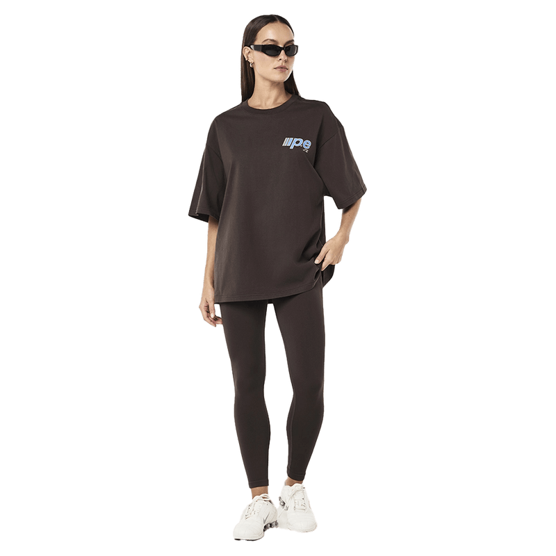 Estra view of the PE NATION Glide Oversized Tee Coffee Tee,  26/27 Womens's model