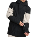 Detail image of the Primry Snowboard Jacket in Black. Featuring pass pocket with zip closure on the inner left forearm. 