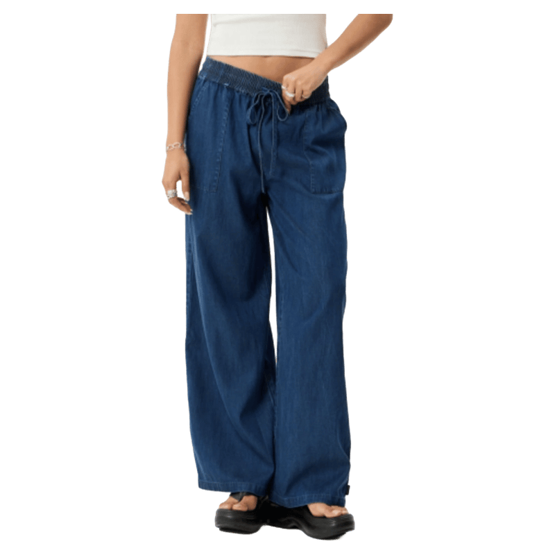 Front view of Afends Palmer Wide Leg Pants - Womens in colour Ink.