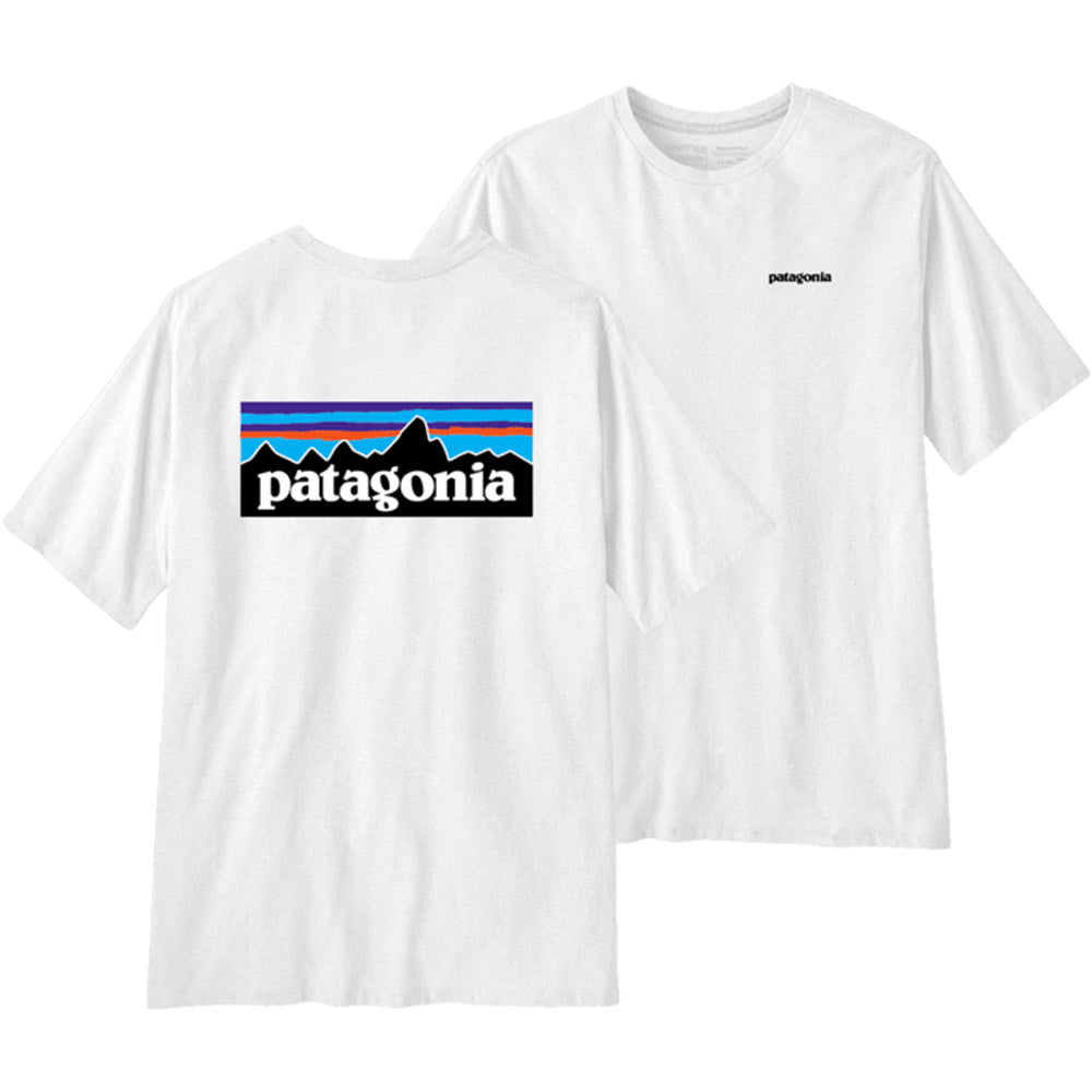 Main view of Patagonia P-6 Logo Responsibili Tee in white colourway