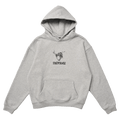 Resolve Linear Hoodie with a black chest graphic, kangaroo pocket, and hood on a black background in Grey Marle