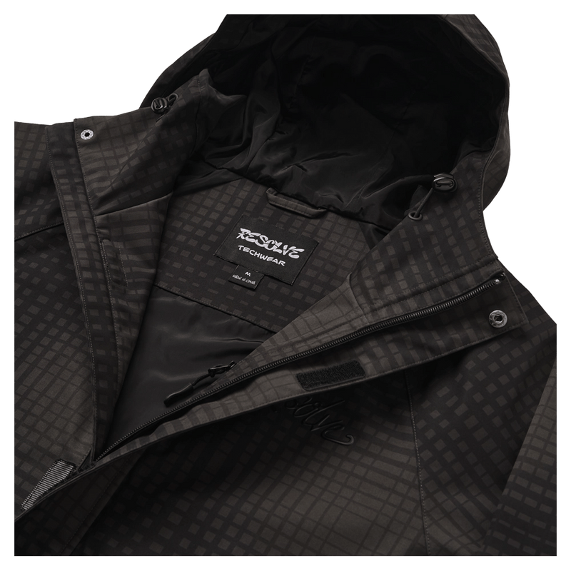 Inside view of the Resolve Geo Ski Jacket in colour Black Plaid