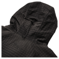 Hood view of the Resolve Geo Ski Jacket in colour Black Plaid