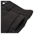 Detail of black Resolve Sprinter Baggy cargo Ski Pants with silver snap buttons and a zippered side pocket.