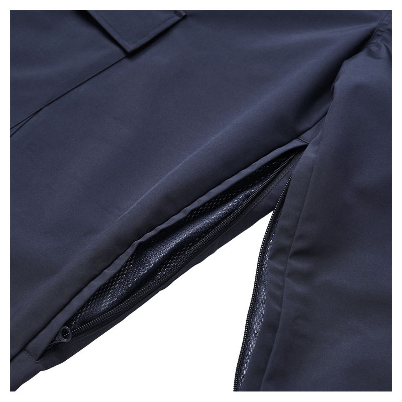 Navy Resolve Sprinter Baggy cargo Ski Pants detail showing a zippered leg vent with breathable mesh lining.