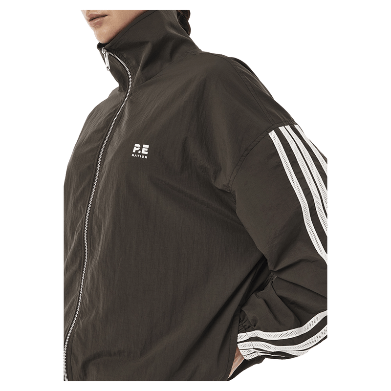 View of P.E Nation Radius Jacket - Womens in colour Coffee.