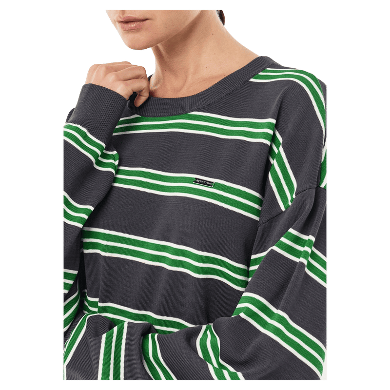Close up view of P.E Nation Retreat Stripe Sweater - Womens in colour Iron Stripe