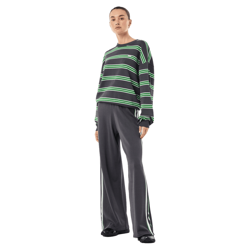 Full view of P.E Nation Retreat Stripe Sweater - Womens in colour Iron Stripe.