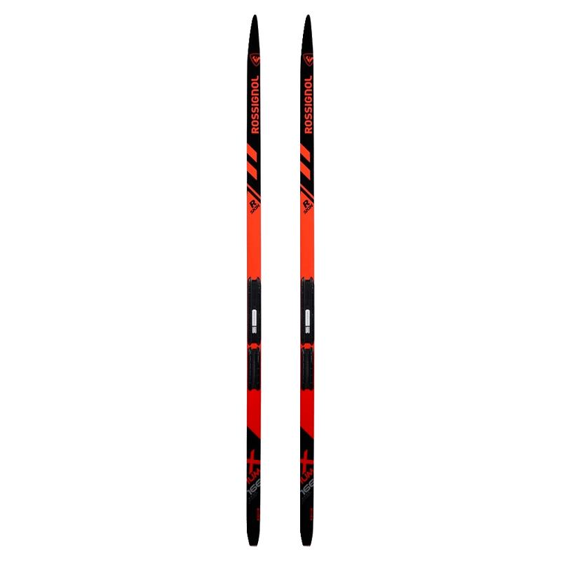 Front view of the Rossignol X-Ium R-Skin kids classic cross country skis showing the IFP mounting plate without bindings