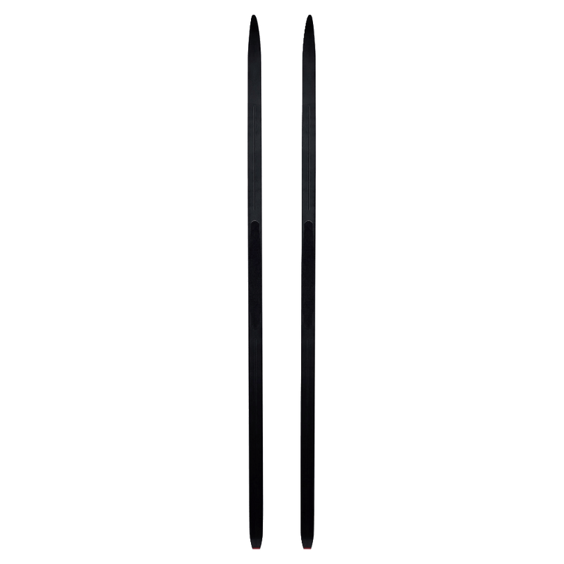 Base view of the Rossignol X-Ium R-Skin classic skis for kids showing the integrated skin inserts