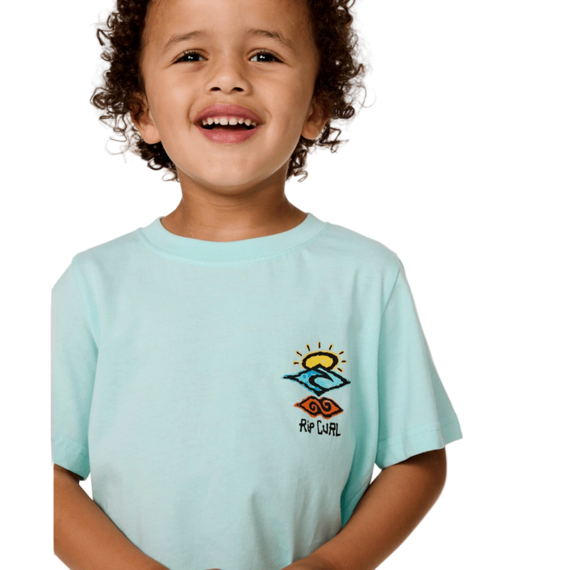 Detail image of the Rip Curl Icons Of Shred Tee -Boy in Light-Aqua