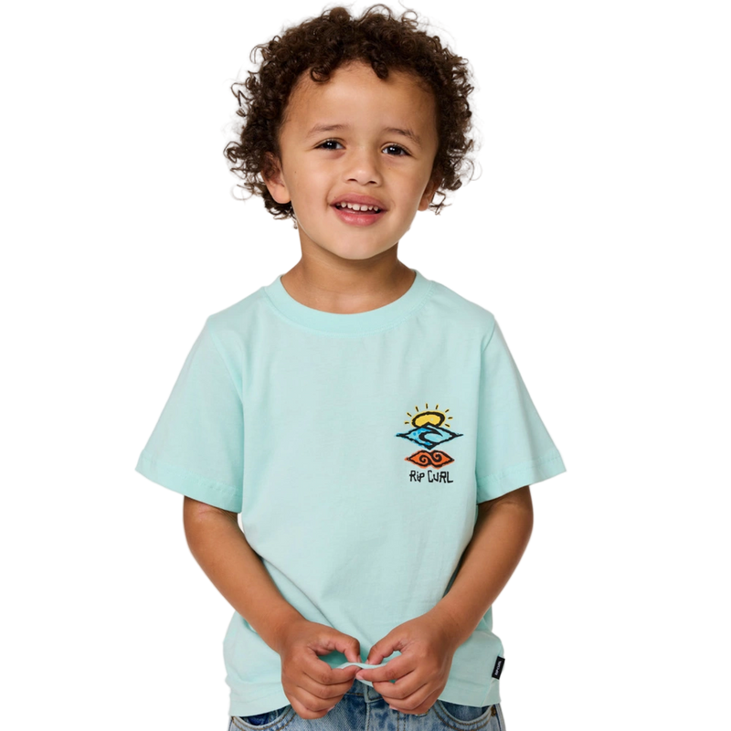 Front image of the Rip Curl Icons Of Shred Tee -Boy in Light-Aqua