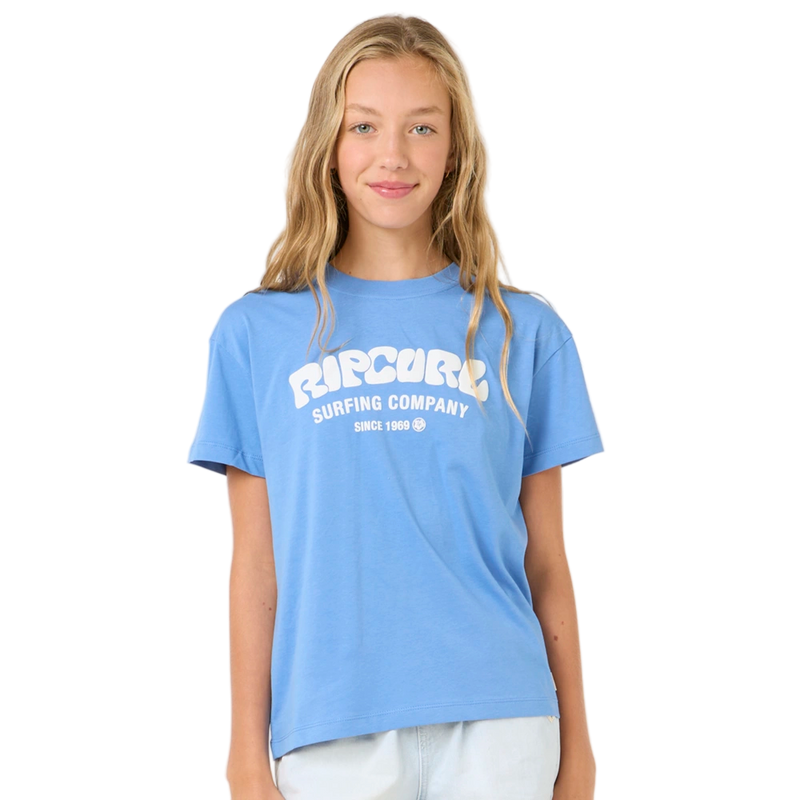Front image of the Rip Curl Surf Puff Relaxed Tee- Girl in Blue